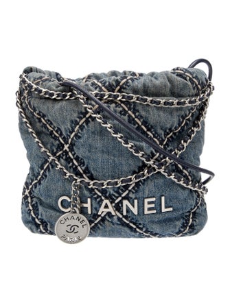Chanel 2024 Denim Stitched Quilted Mini Chanel 22 Hobo