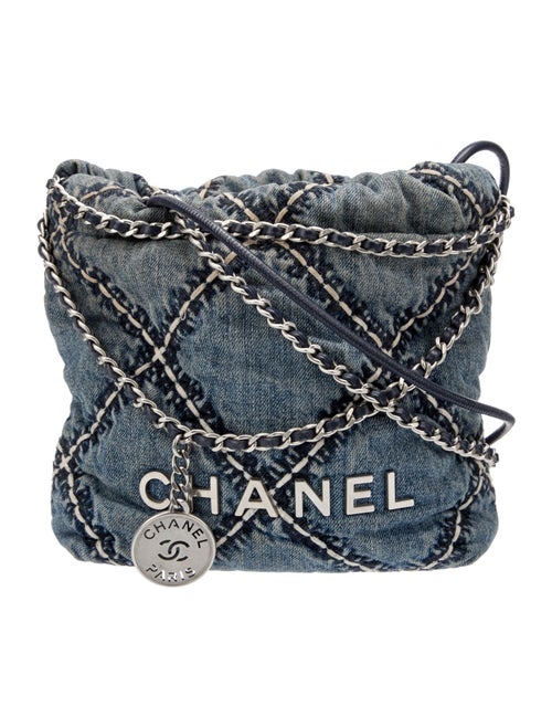 Chanel 2024 Denim Stitched Quilted Mini Chanel 22 Hobo