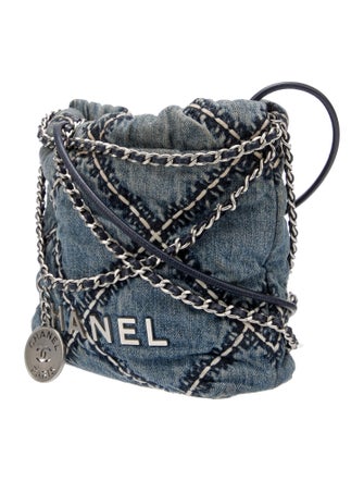 Chanel 2024 Denim Stitched Quilted Mini Chanel 22 Hobo