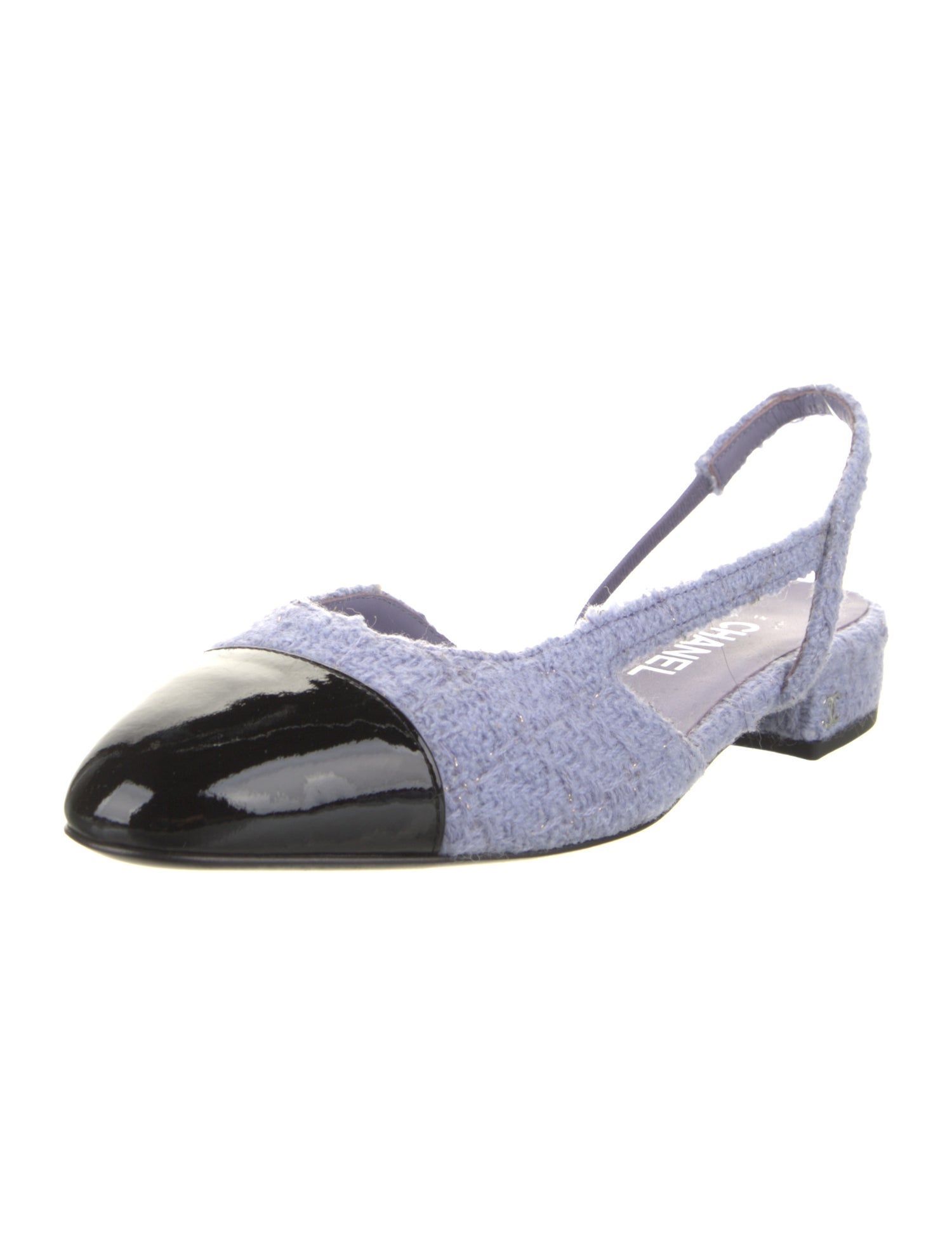 Chanel Interlocking CC Logo Tweed Slingback Flats