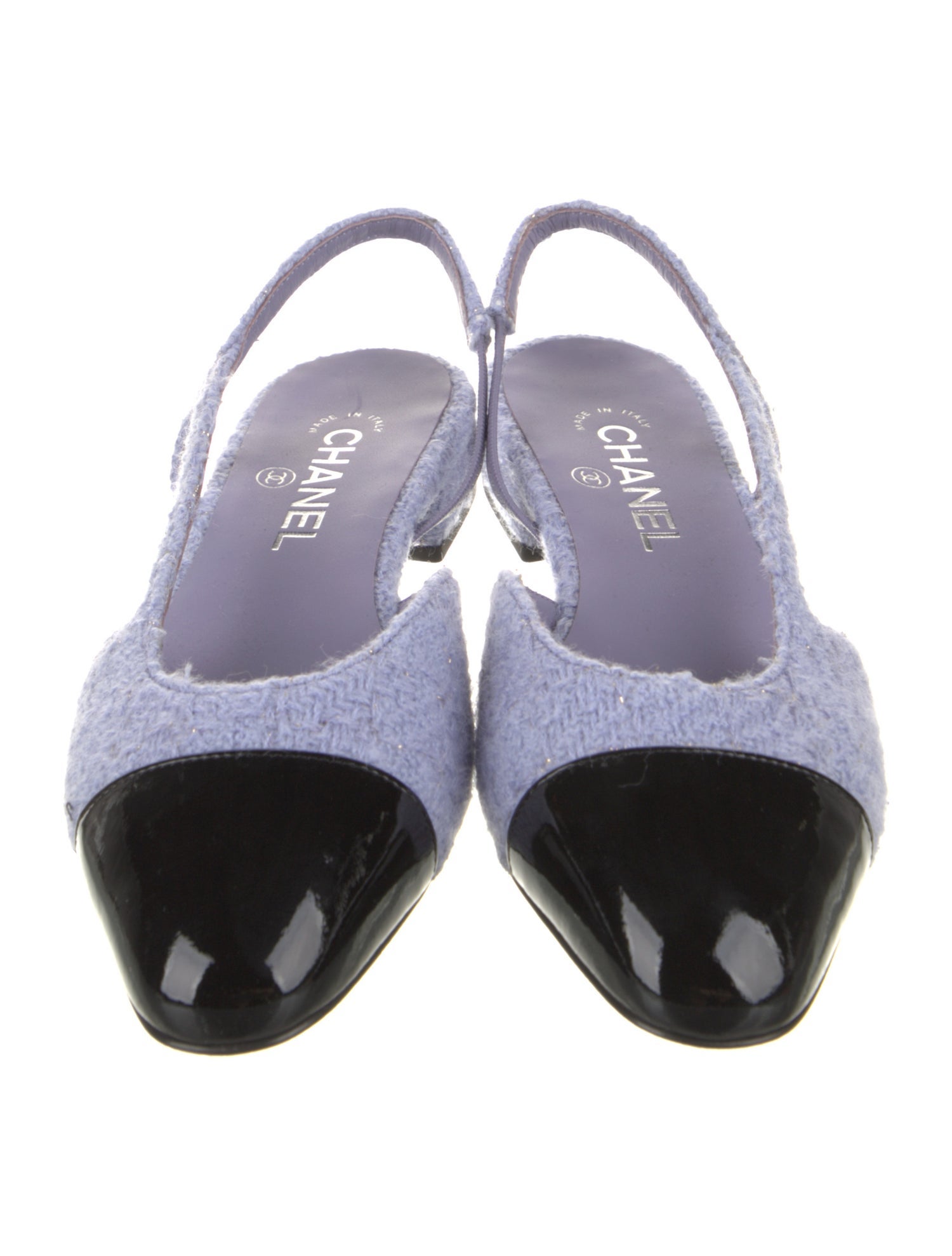 Chanel Interlocking CC Logo Tweed Slingback Flats