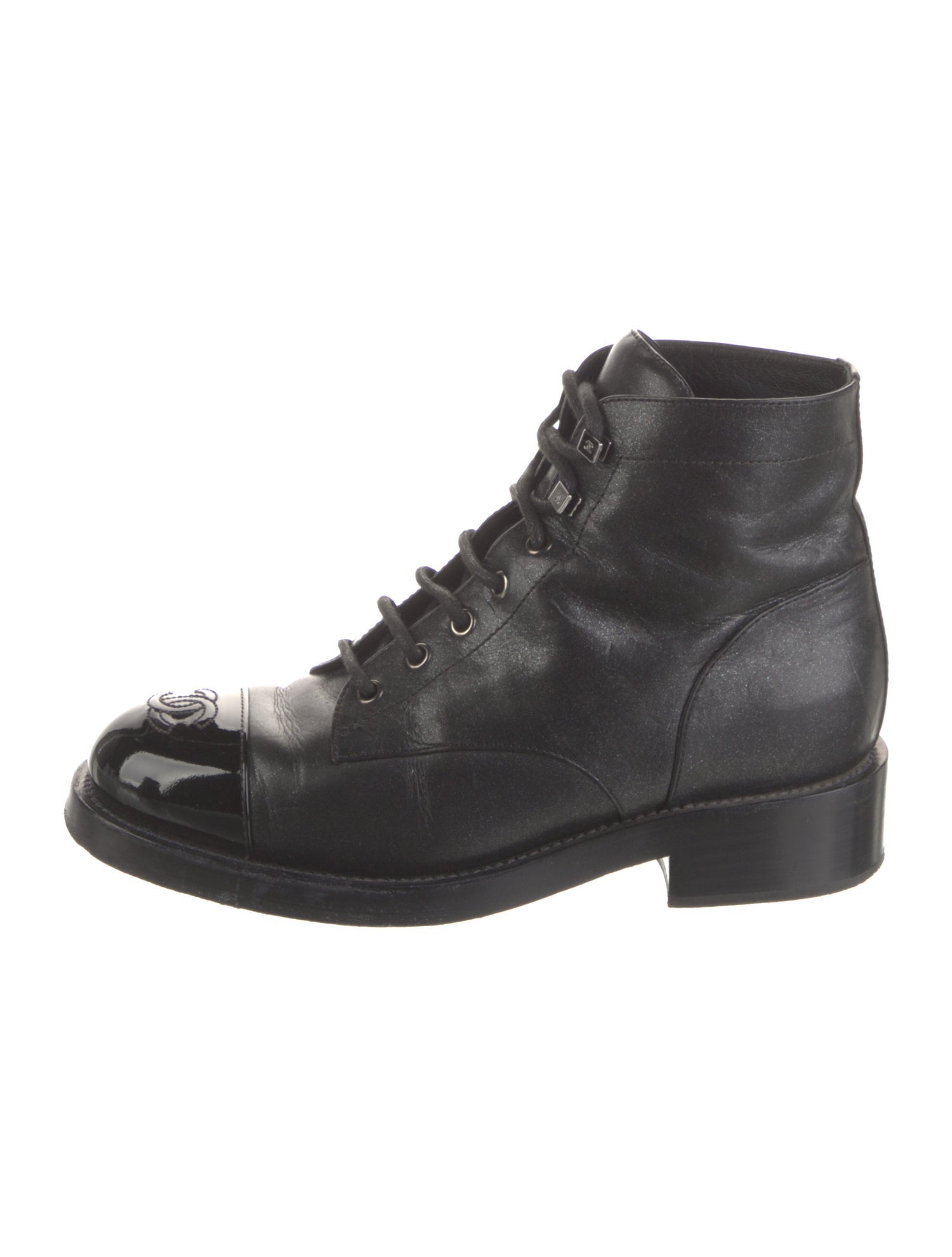 Chanel Interlocking CC Logo Leather Combat Boots