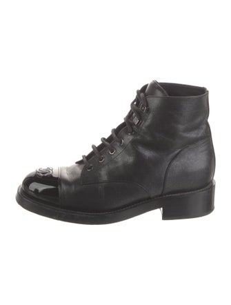 Chanel Interlocking CC Logo Leather Combat Boots