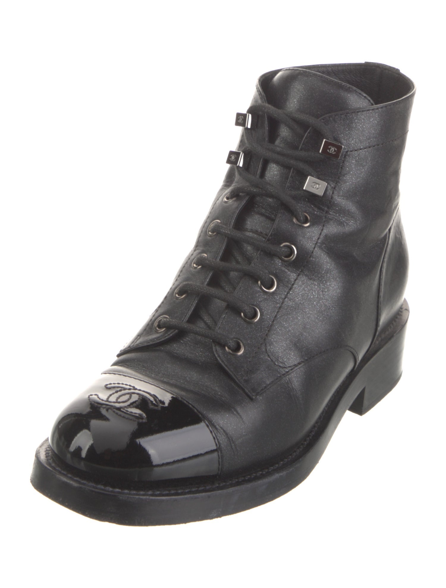 Chanel Interlocking CC Logo Leather Combat Boots