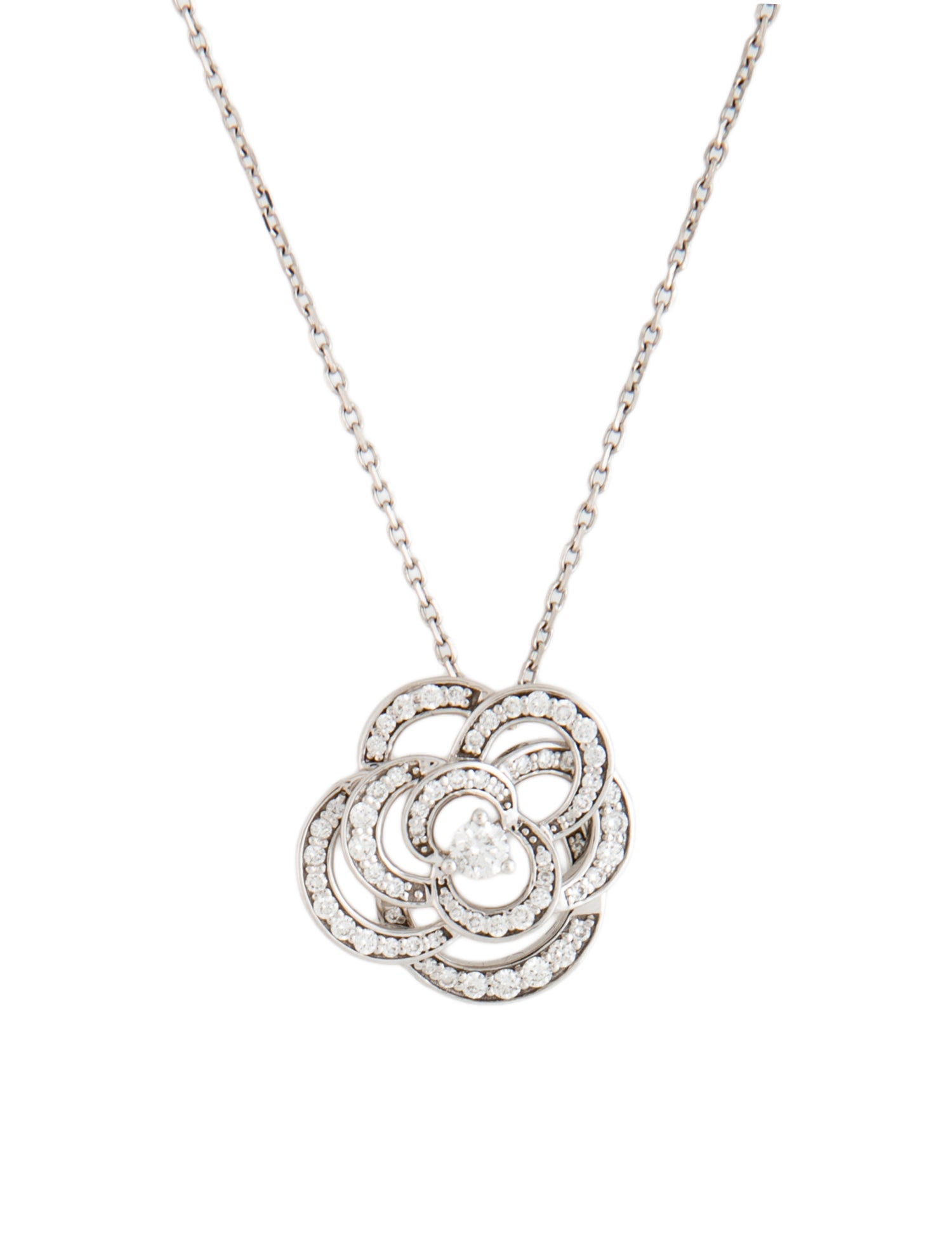 Chanel 18K Diamond Fil de Camélia Pendant Necklace