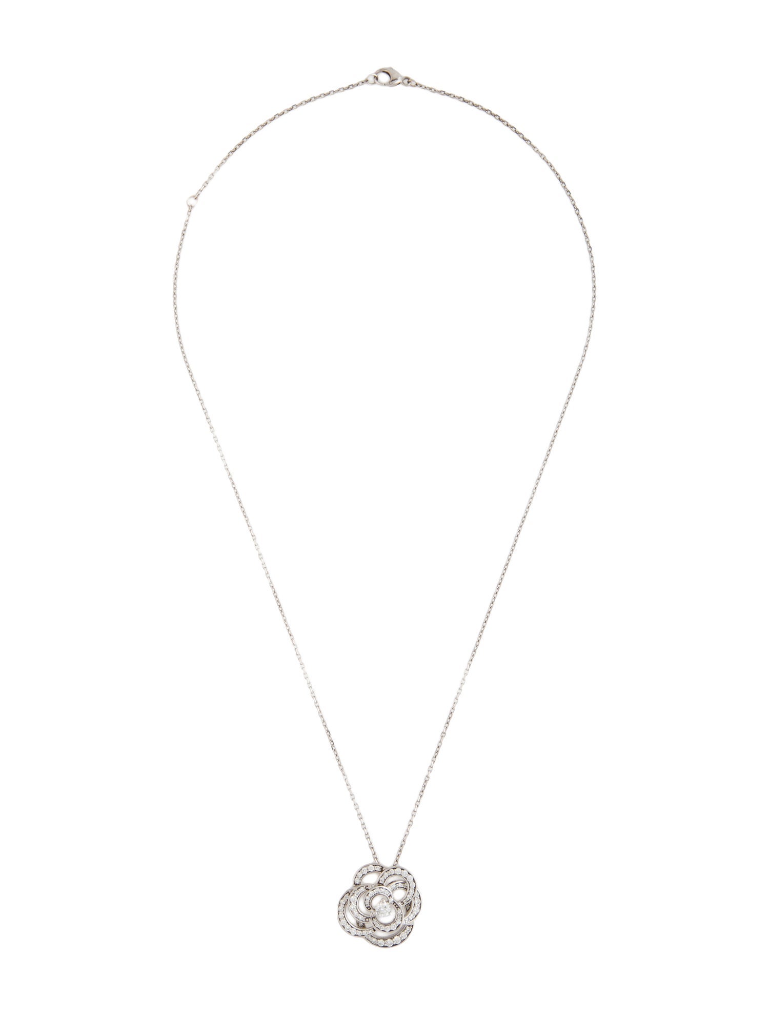 Chanel 18K Diamond Fil de Camélia Pendant Necklace