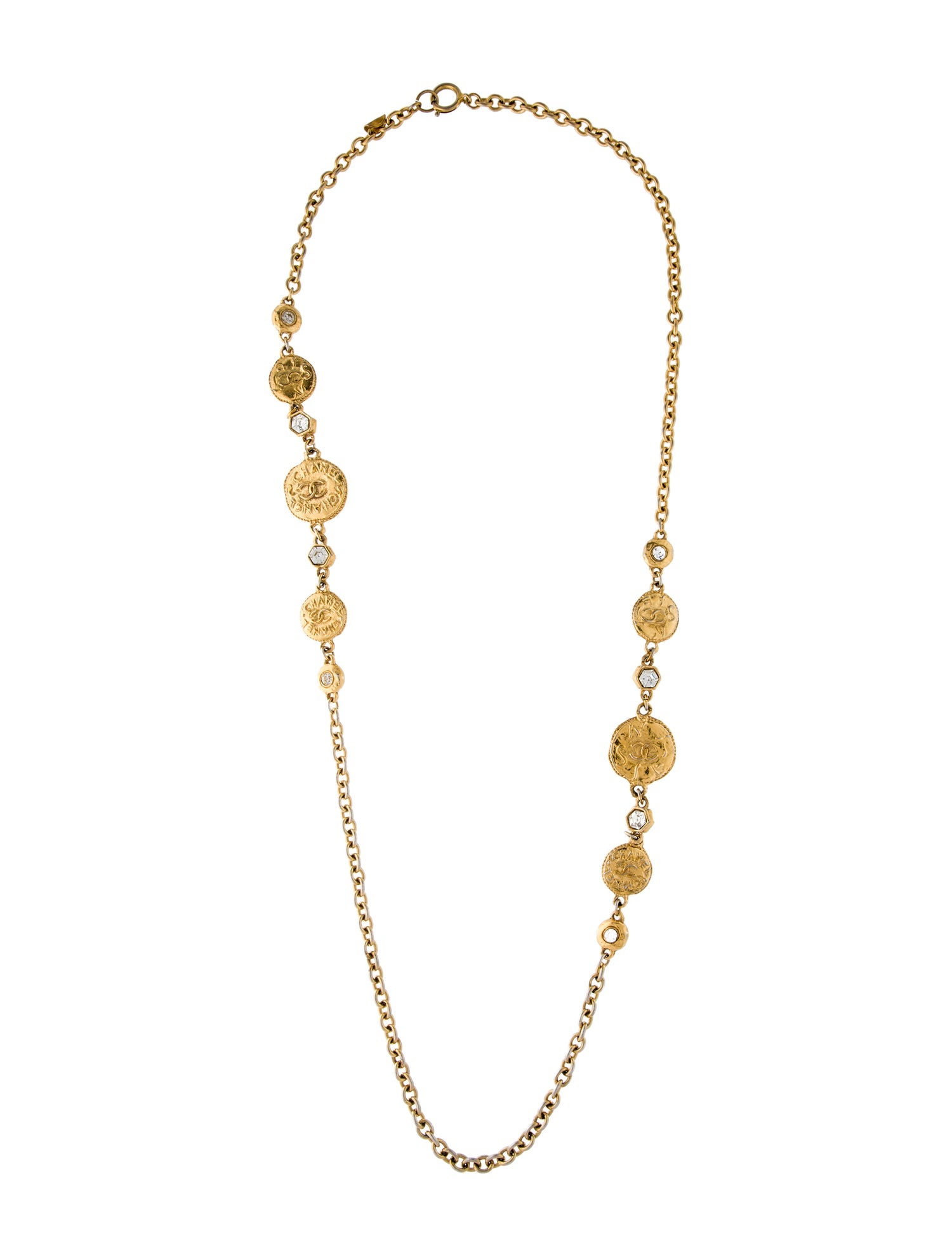 Chanel Vintage Strass CC Medallion Long Necklace