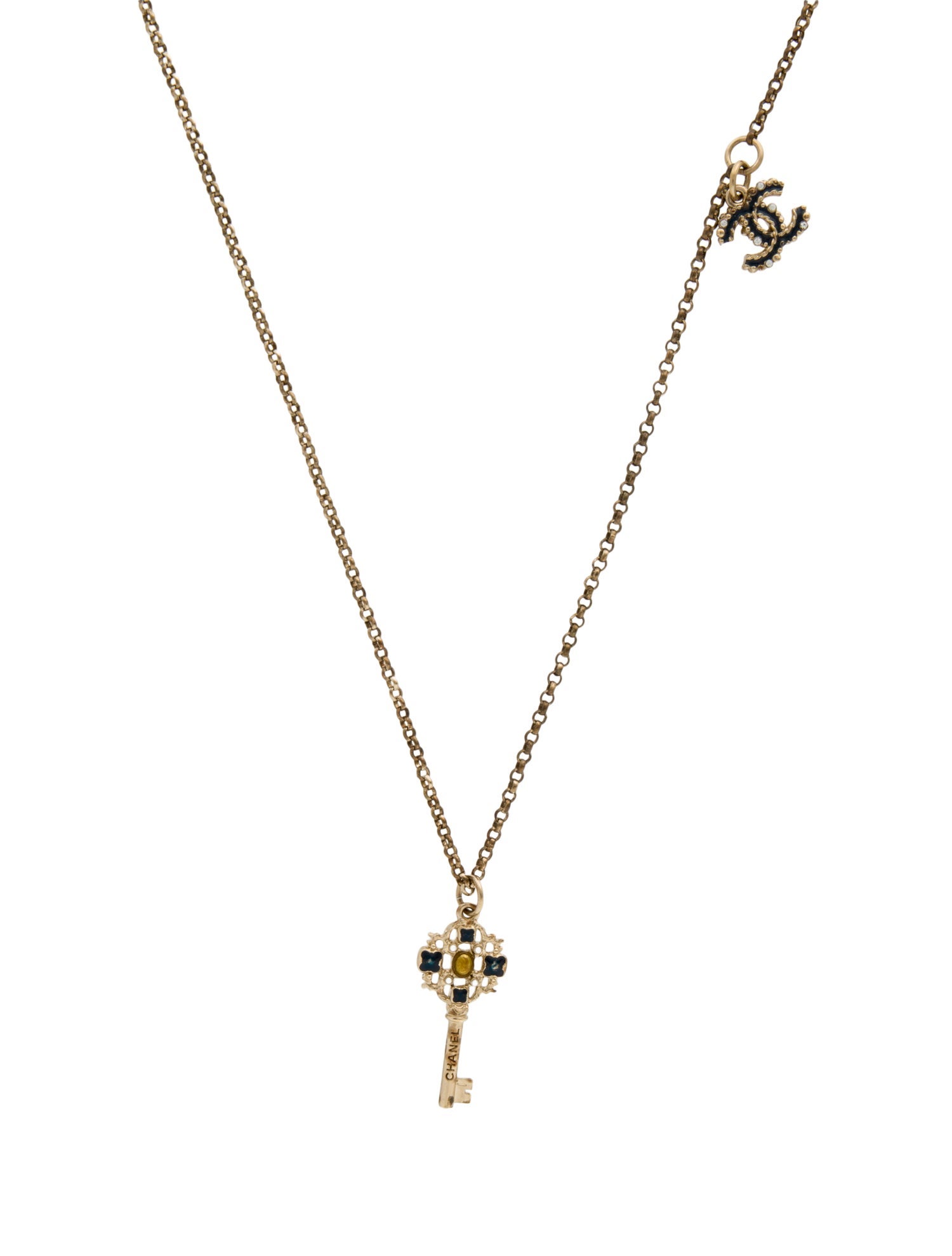 Chanel Faux Pearl, Enamel & Strass Key Pendant Necklace