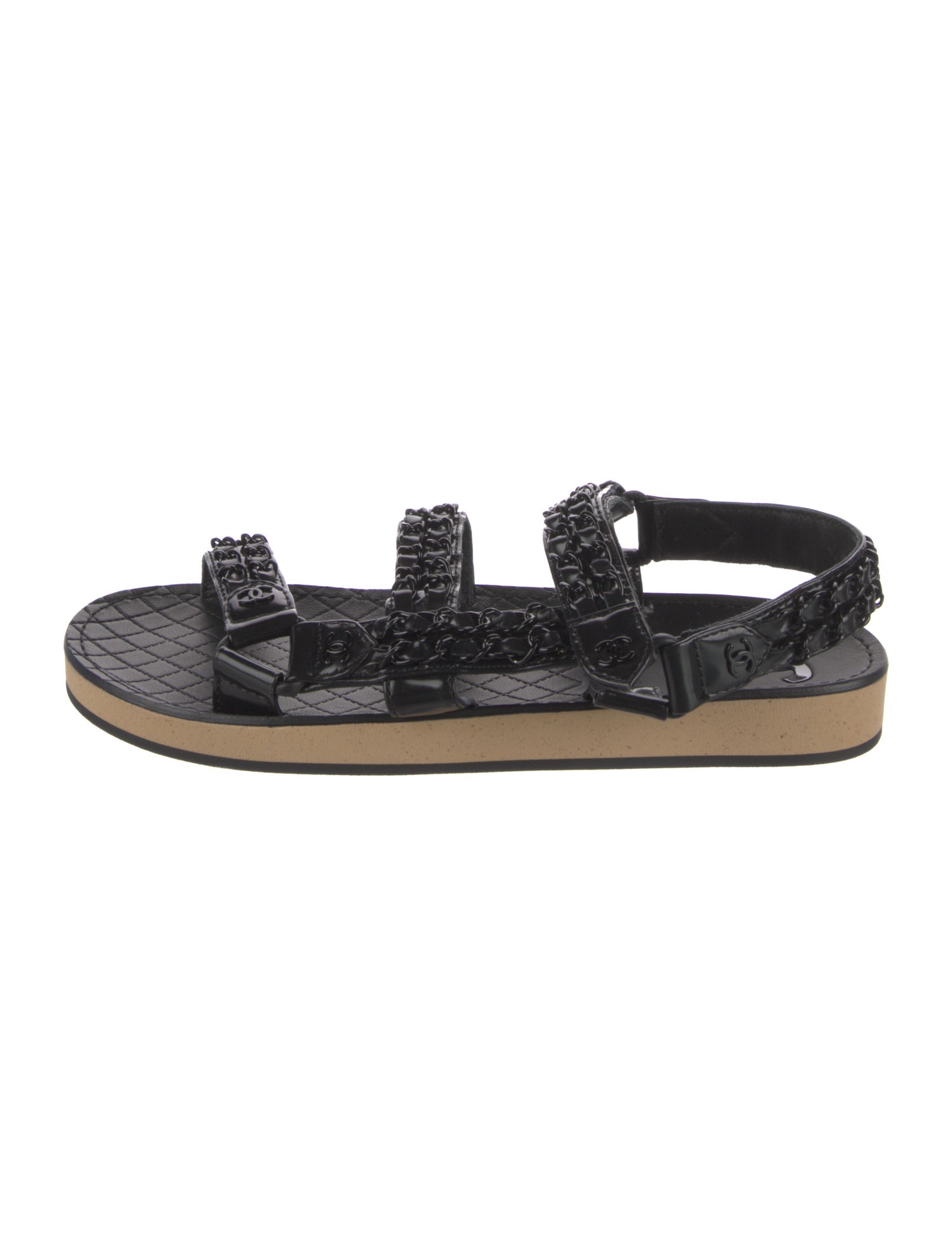 Chanel Interlocking CC Logo Leather Slingback Sandals