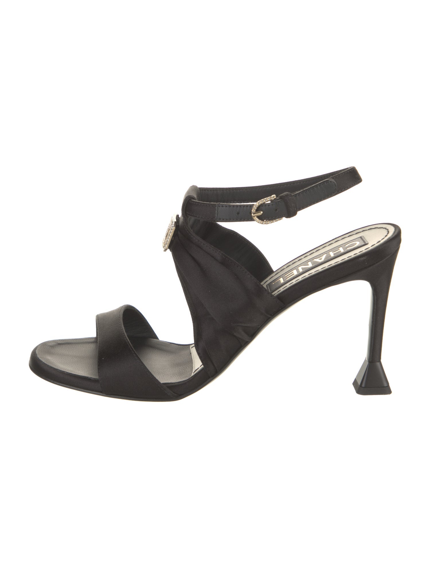 Chanel Interlocking CC Logo Satin Slingback Sandals