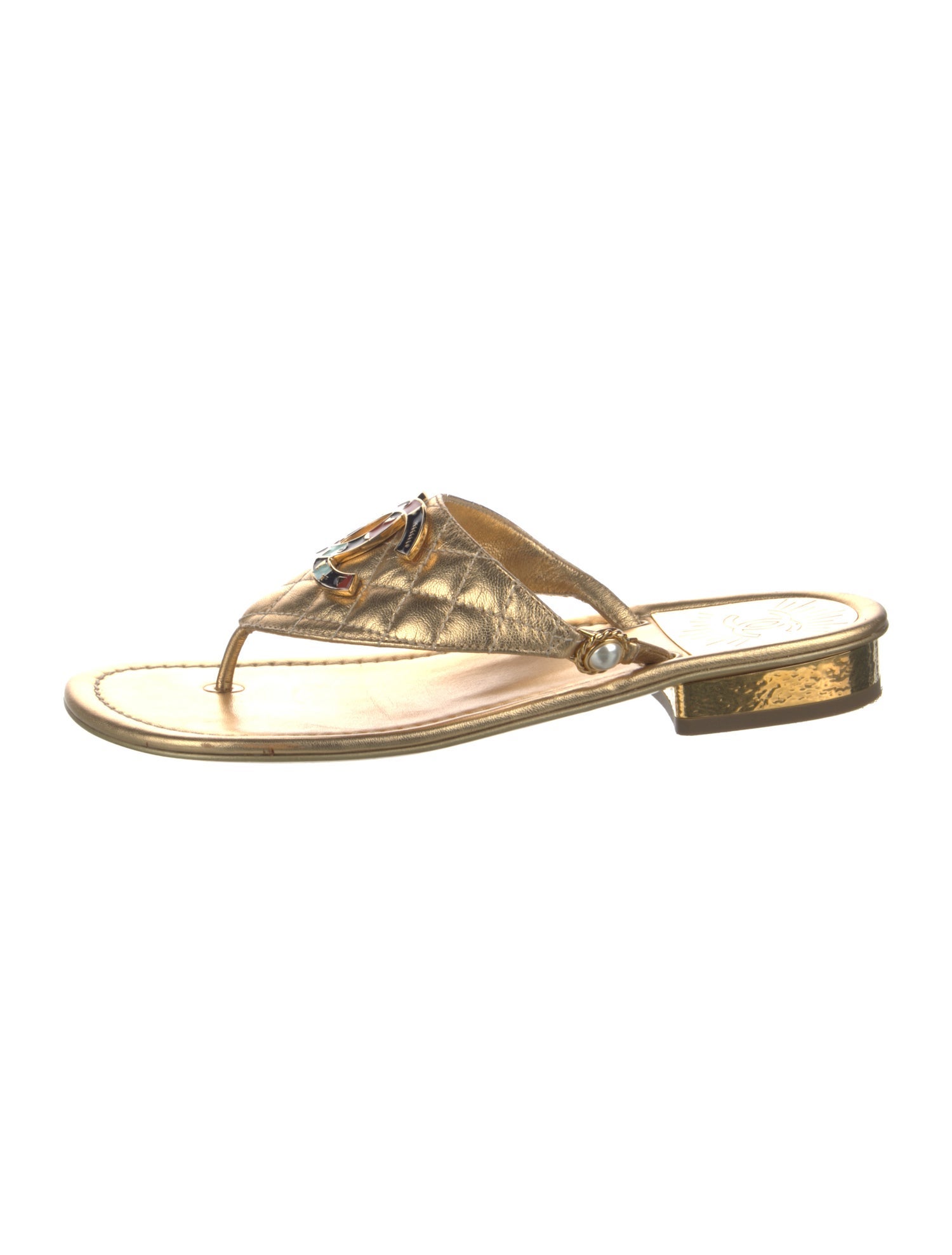 Chanel Interlocking CC Logo Leather Flip Flops