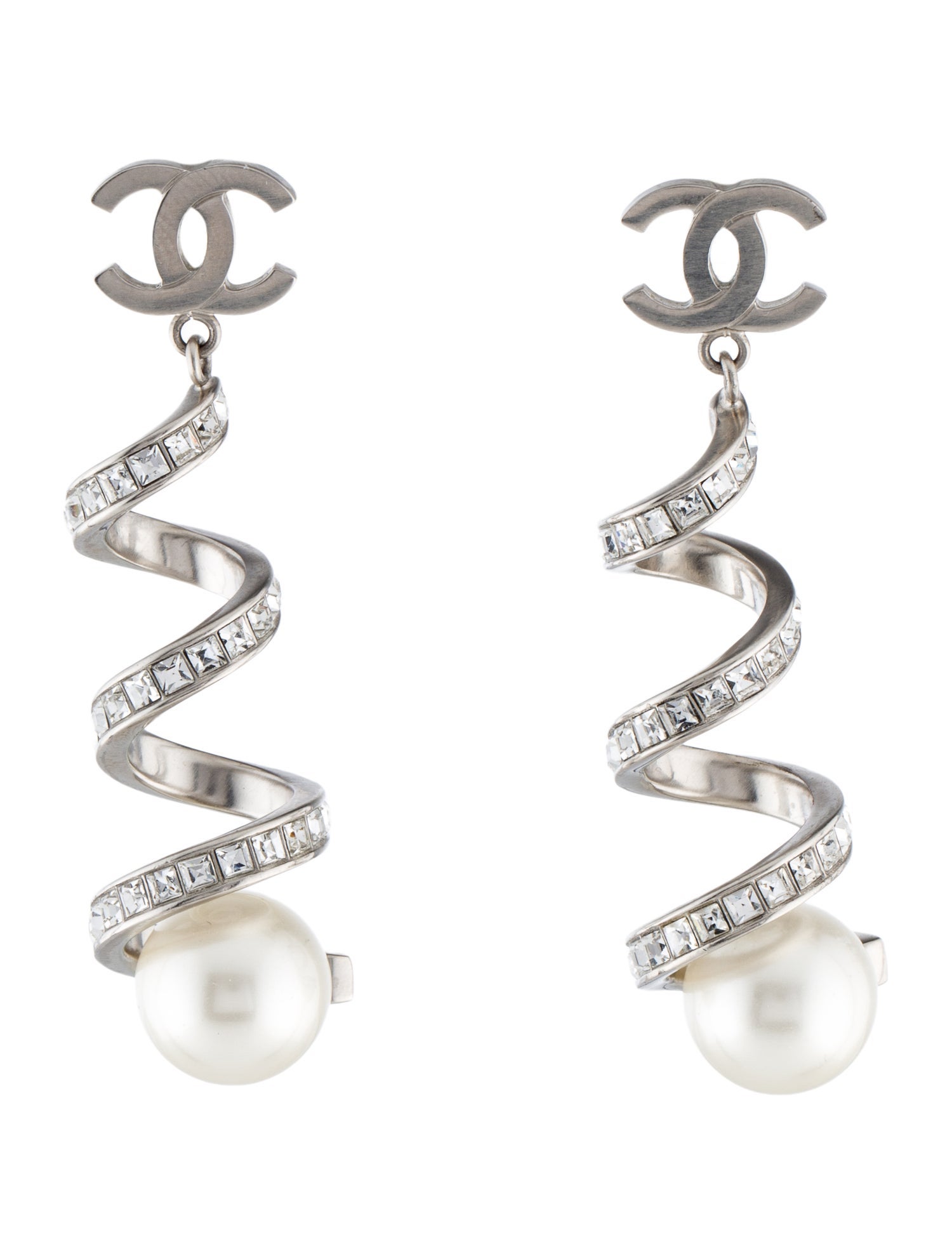 Chanel Faux Pearl & Strass CC Drop Earrings