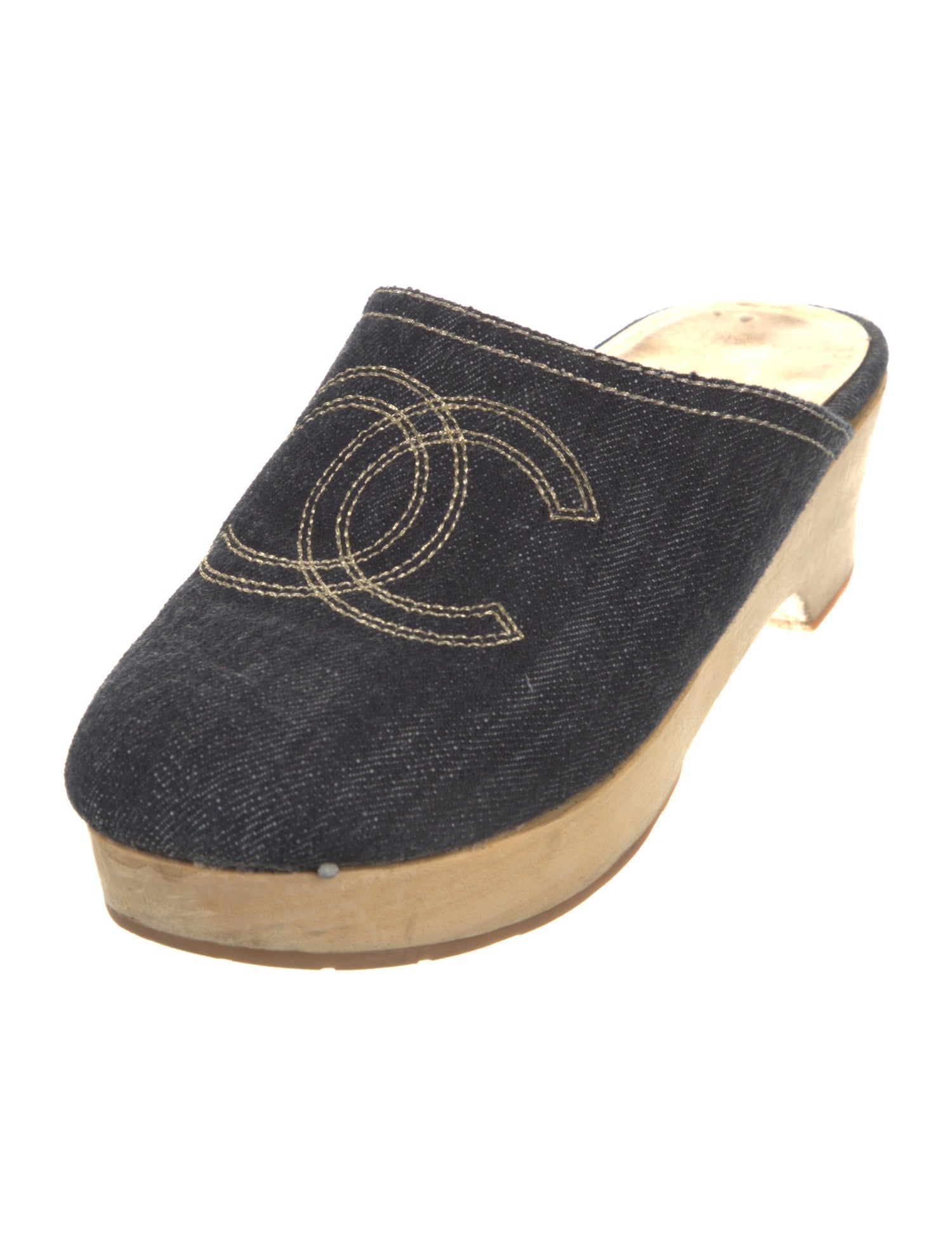 Chanel Interlocking CC Logo Denim Mules