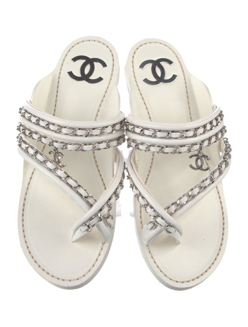 Chanel Interlocking CC Logo Leather Slides