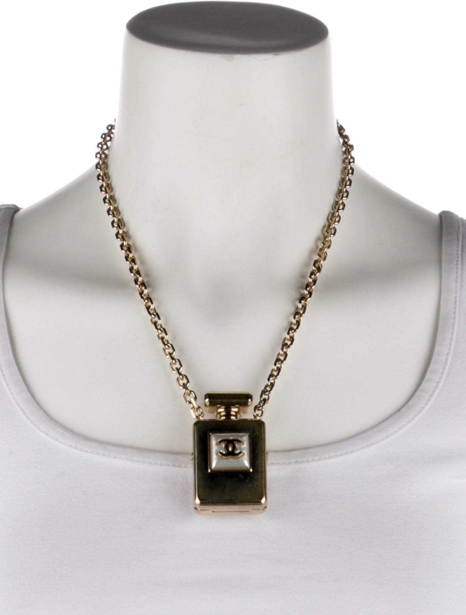 Chanel 2022 Faux Pearl CC Perfume Bottle Locket Long Pendant Necklace