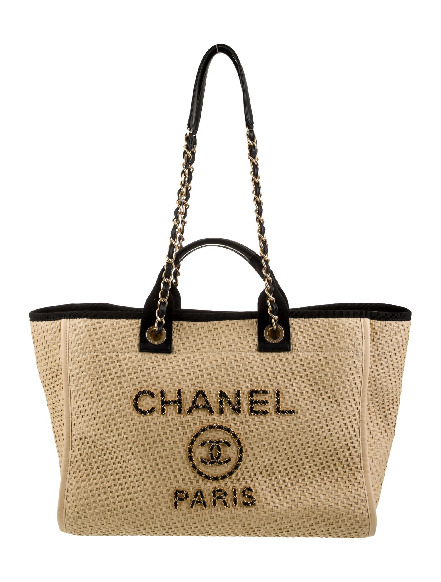 Chanel Medium Chain Raffia Deauville Shopping Tote