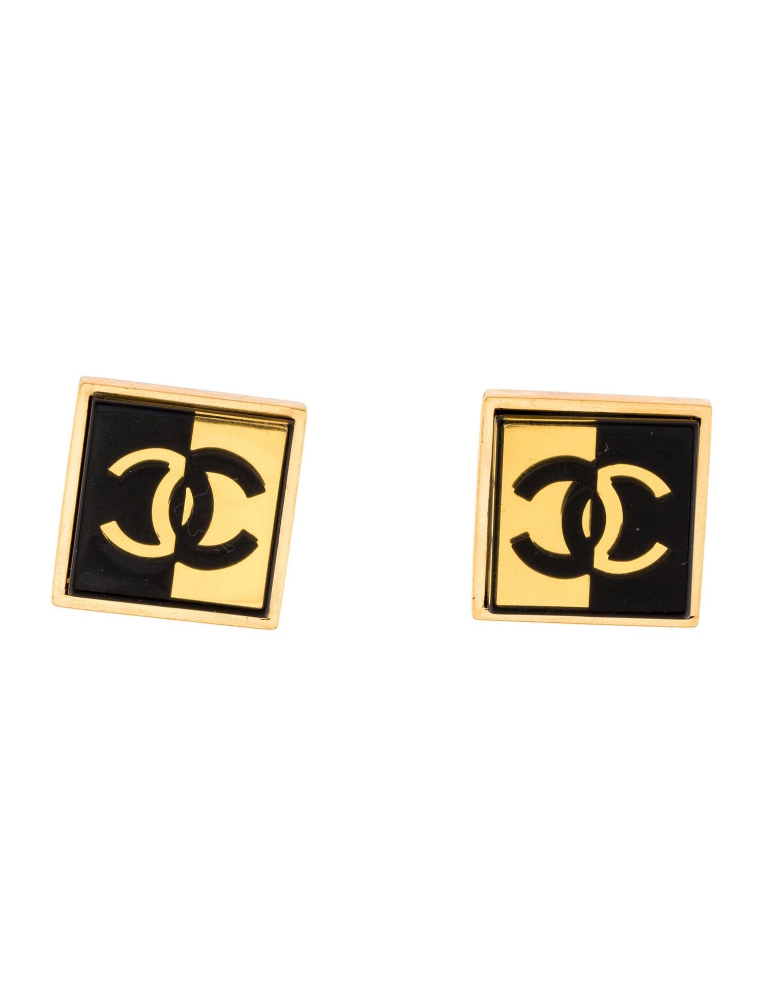 Chanel 2024 Resin & Strass CC Logo Square Stud Earrings