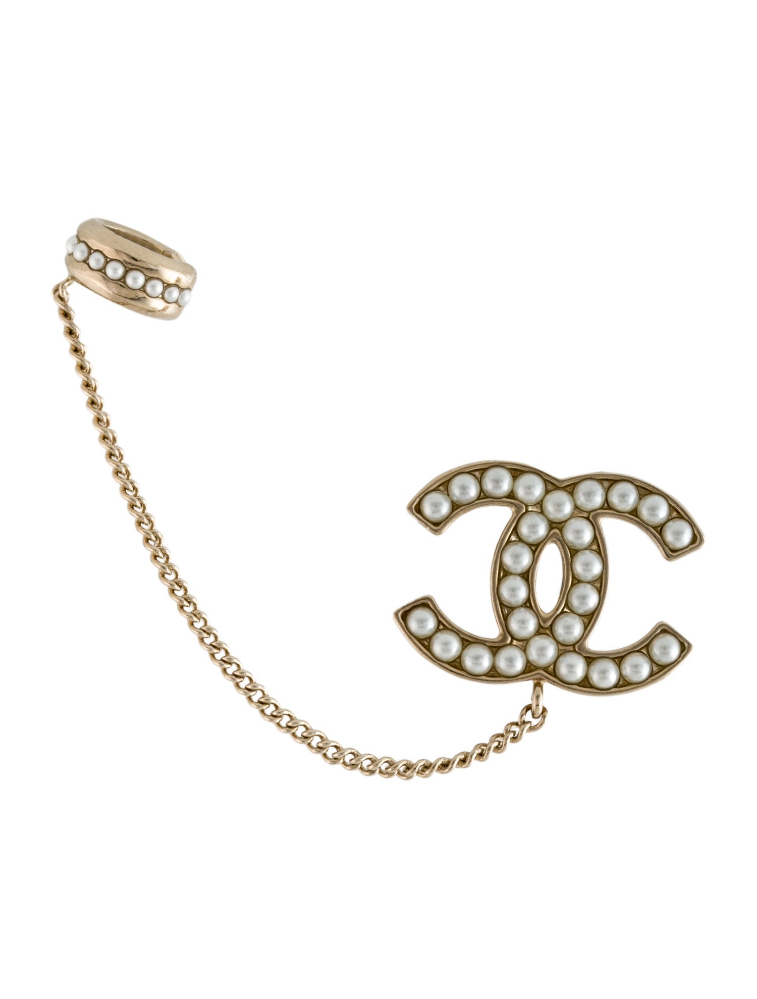 Chanel 2021 Faux Pearl CC Single Ear Cuff Clip-On Earring