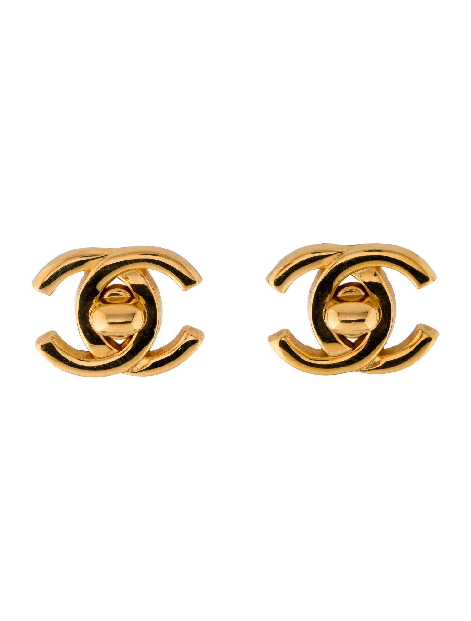 Chanel Vintage CC Logo Turnlock Clip-On Earrings