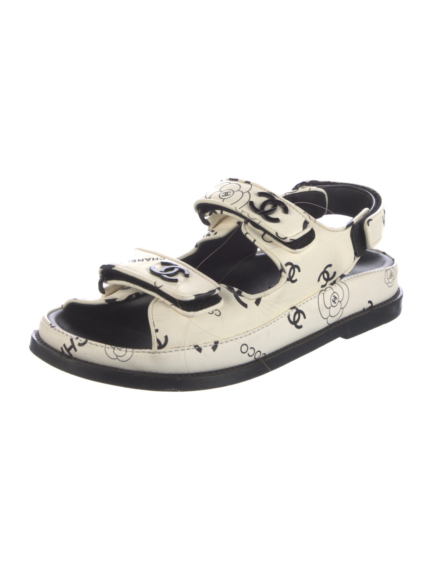 Chanel Interlocking CC Logo Leather Slingback Sandals