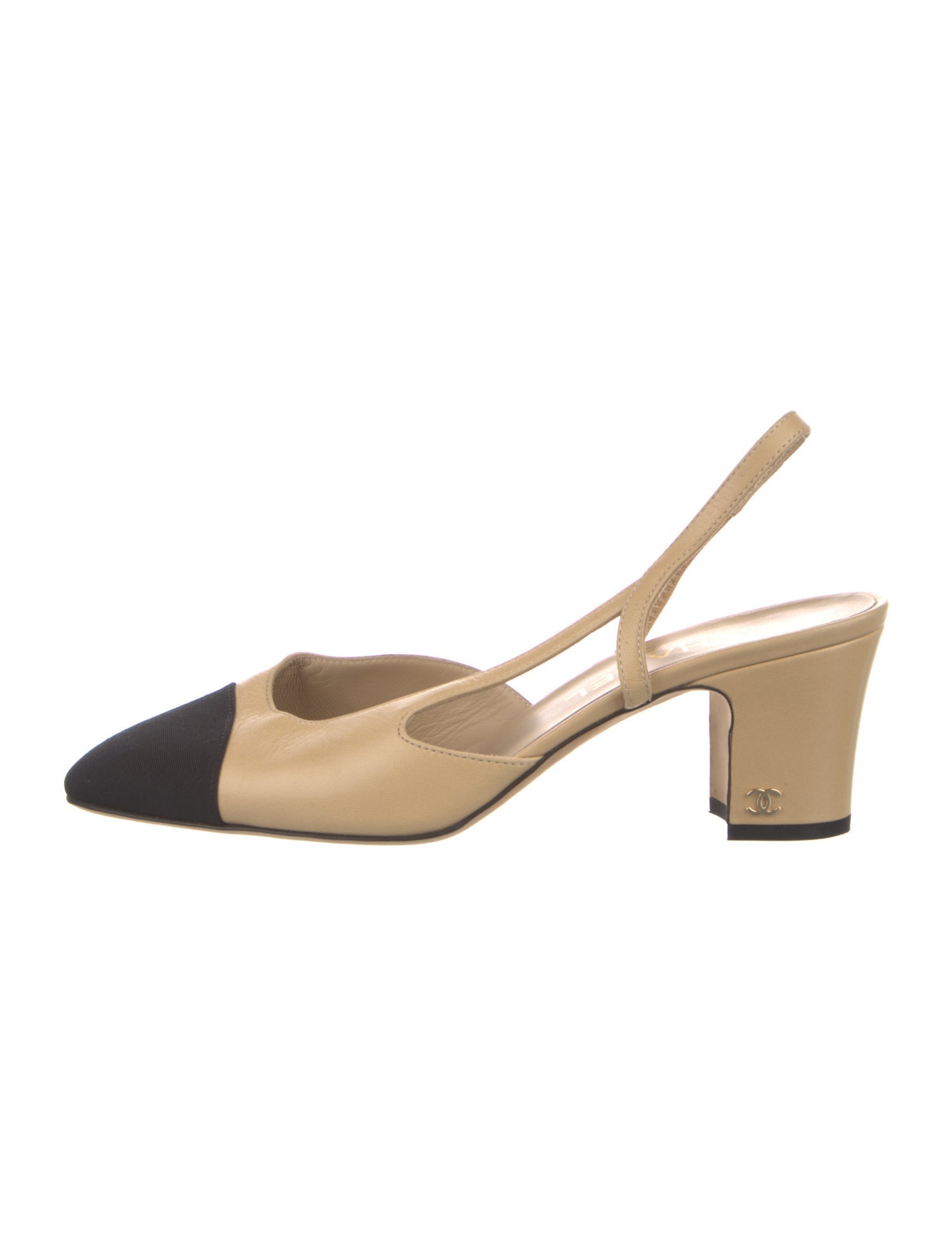 Chanel Interlocking CC Logo Leather Slingback Pumps