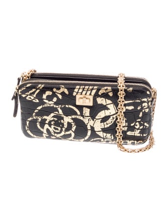 Chanel 2019 Paris-New York Croc-Embossed Graffiti Boy Double Zip Wallet w/Chain