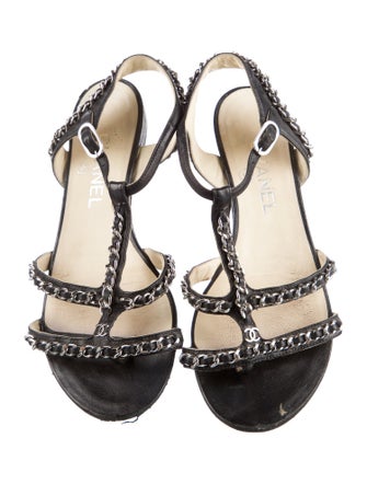 Chanel Interlocking CC Logo Leather T-Strap Sandals