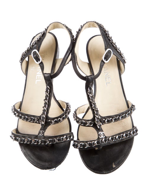 Chanel Interlocking CC Logo Leather T-Strap Sandals