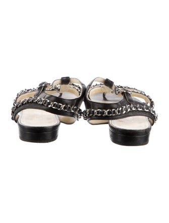 Chanel Interlocking CC Logo Leather T-Strap Sandals