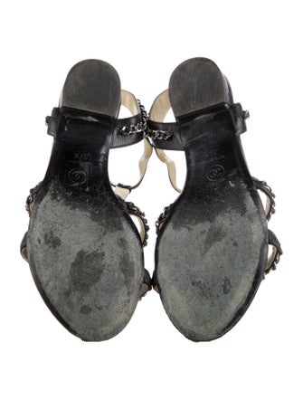 Chanel Interlocking CC Logo Leather T-Strap Sandals