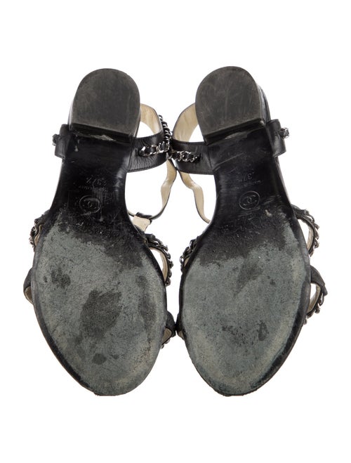 Chanel Interlocking CC Logo Leather T-Strap Sandals