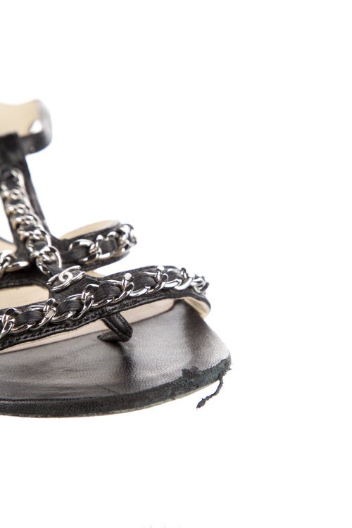 Chanel Interlocking CC Logo Leather T-Strap Sandals