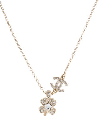 Chanel 2025 Strass Clover CC Pendant Necklace