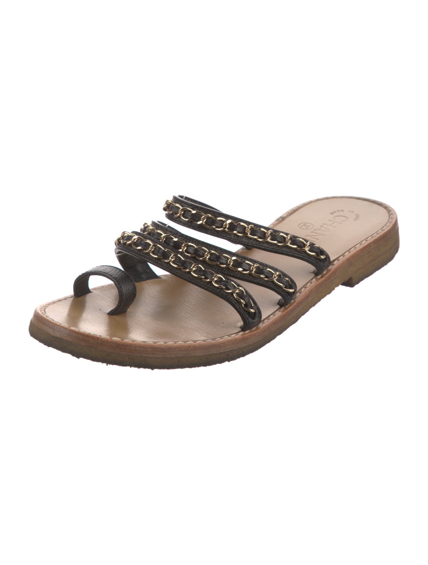 Chanel Interlocking CC Logo Leather Slides