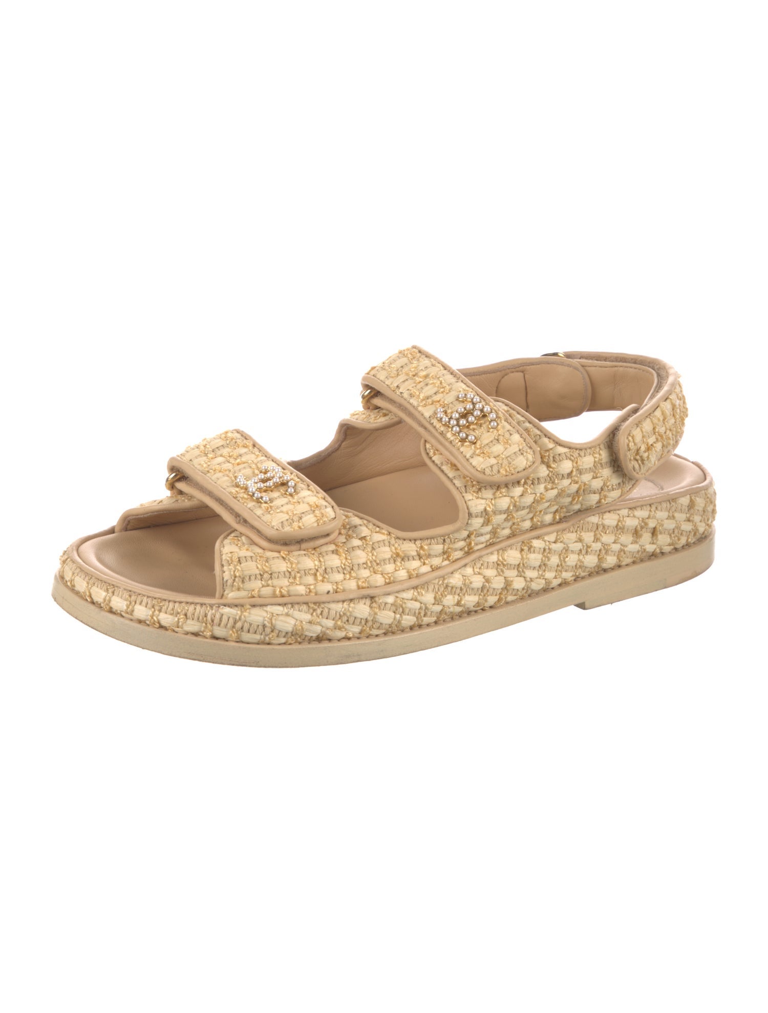Chanel Interlocking CC Logo Raffia Espadrilles