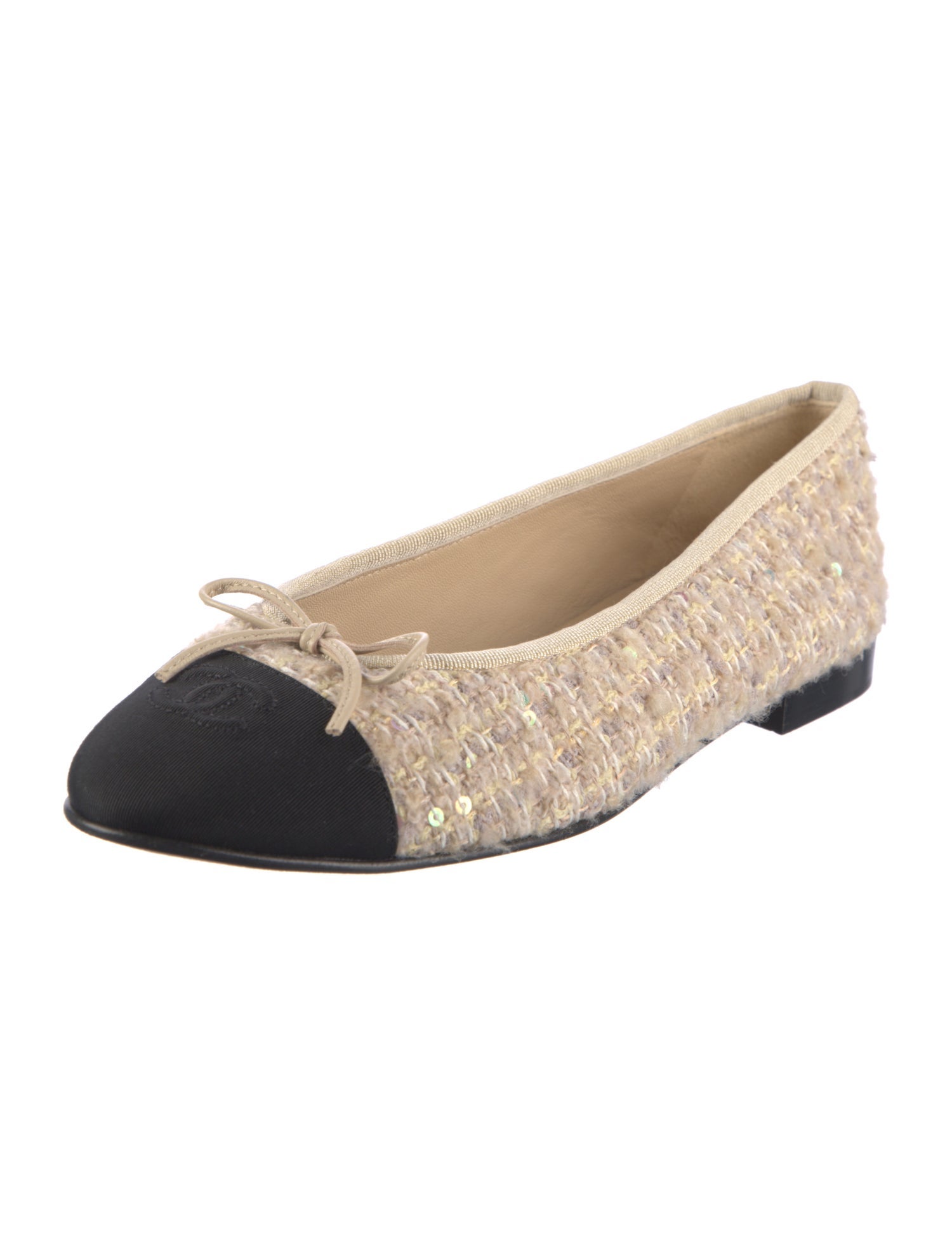 Chanel Interlocking CC Logo Tweed Ballet Flats