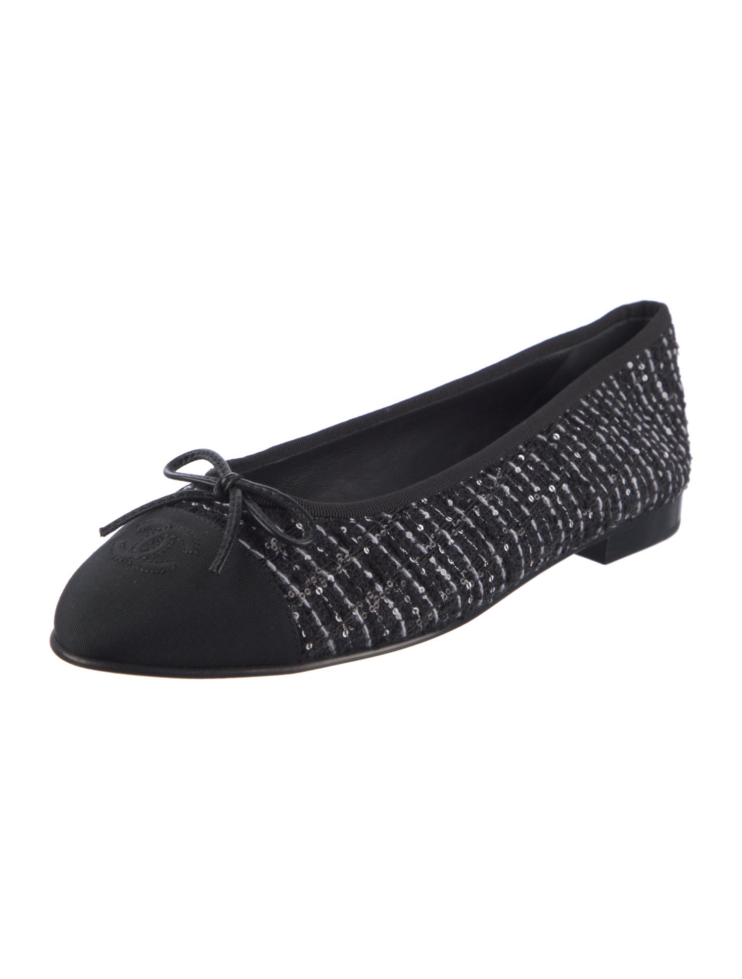 Chanel Interlocking CC Logo Tweed Ballet Flats