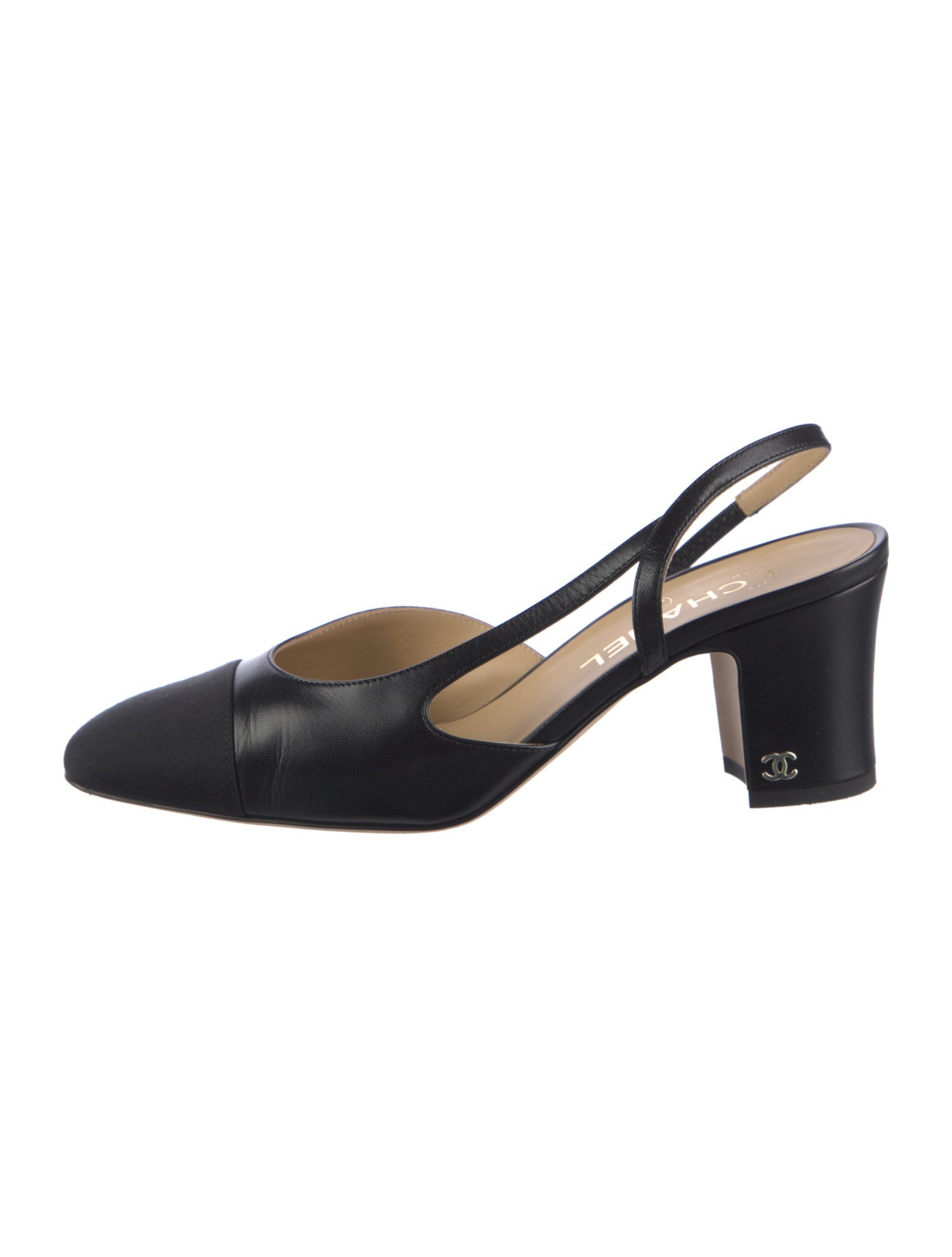 Chanel Interlocking CC Logo Leather Slingback Pumps