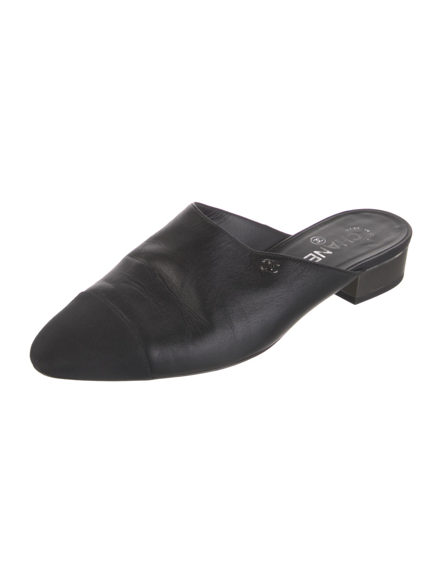 Chanel Interlocking CC Logo Leather Mules