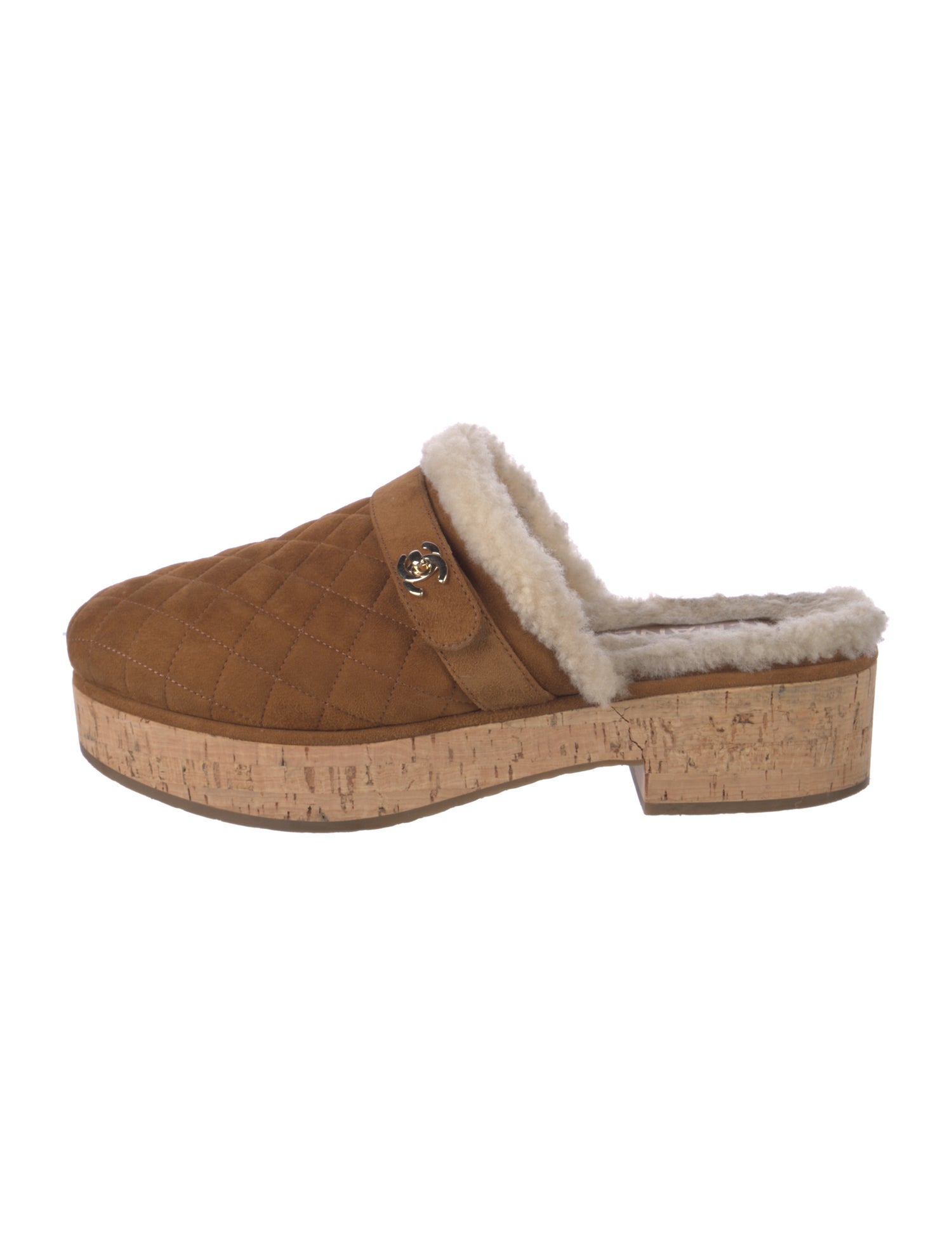 Chanel Interlocking CC Logo Suede Mules