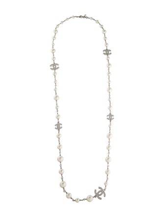 Chanel Faux Pearl & Strass Long Necklace
