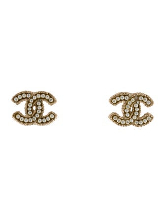 Chanel Faux Pearl CC Stud Earrings