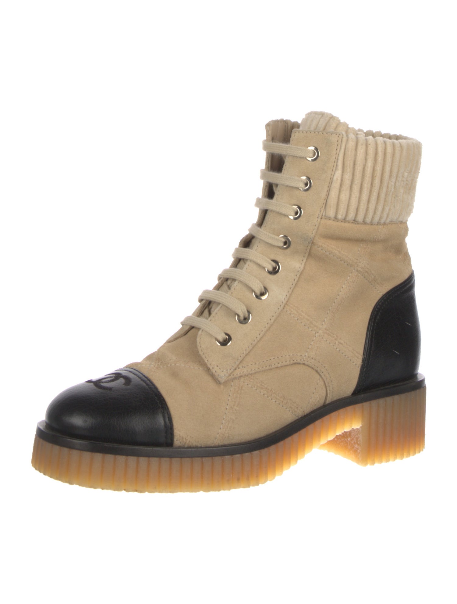Chanel Interlocking CC Logo Suede Combat Boots