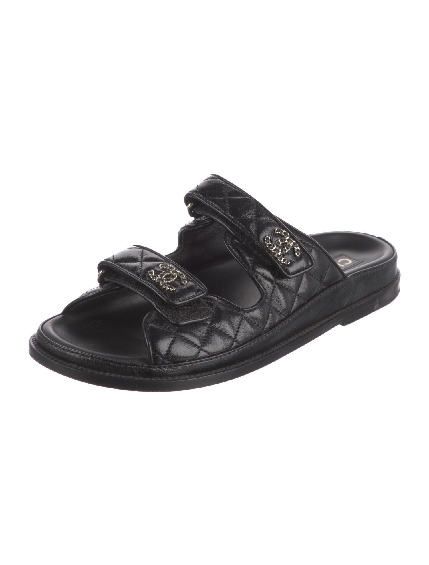 Chanel Interlocking CC Logo Leather Slides