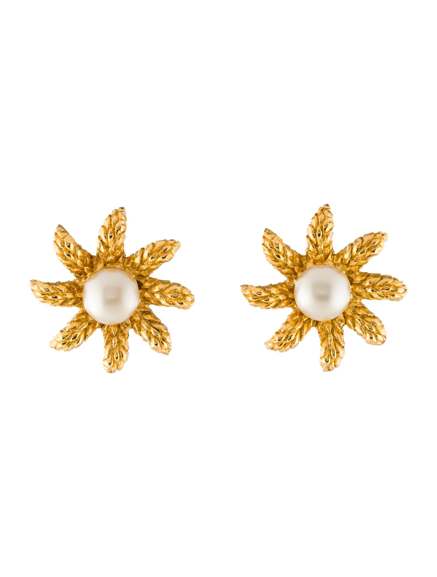 Chanel Vintage Faux Pearl Flower Clip-On Earrings