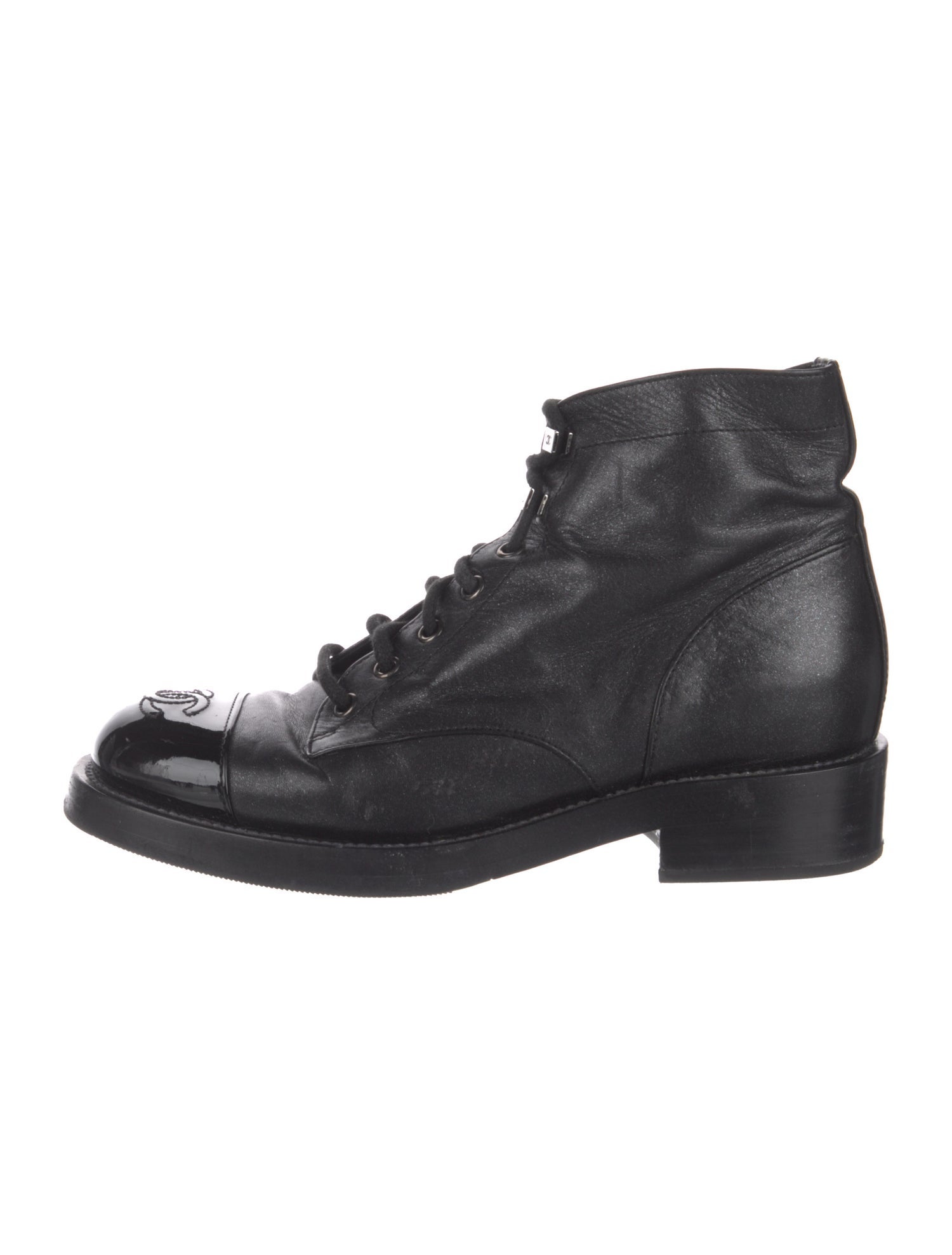 Chanel Interlocking CC Logo Calfskin Combat Boots