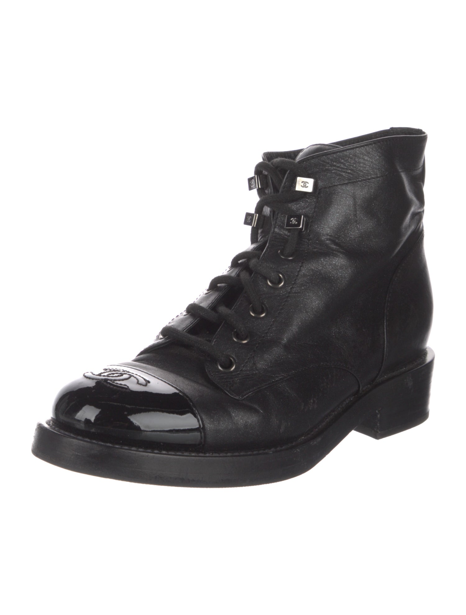 Chanel Interlocking CC Logo Calfskin Combat Boots