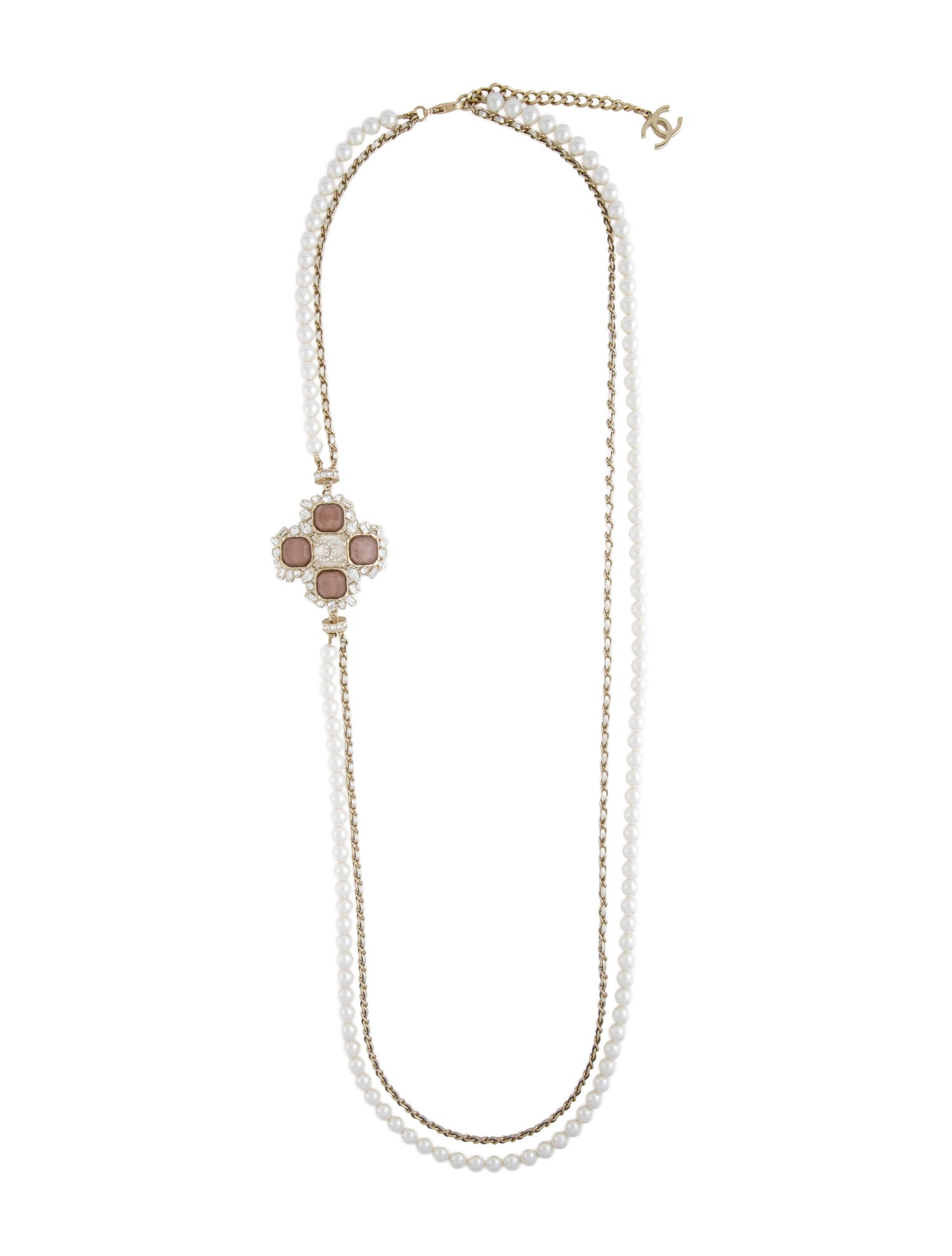 Chanel 2023 Faux Pearl, Strass & Leather CC Double Strand Necklace