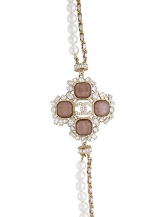 Chanel 2023 Faux Pearl, Strass & Leather CC Double Strand Necklace