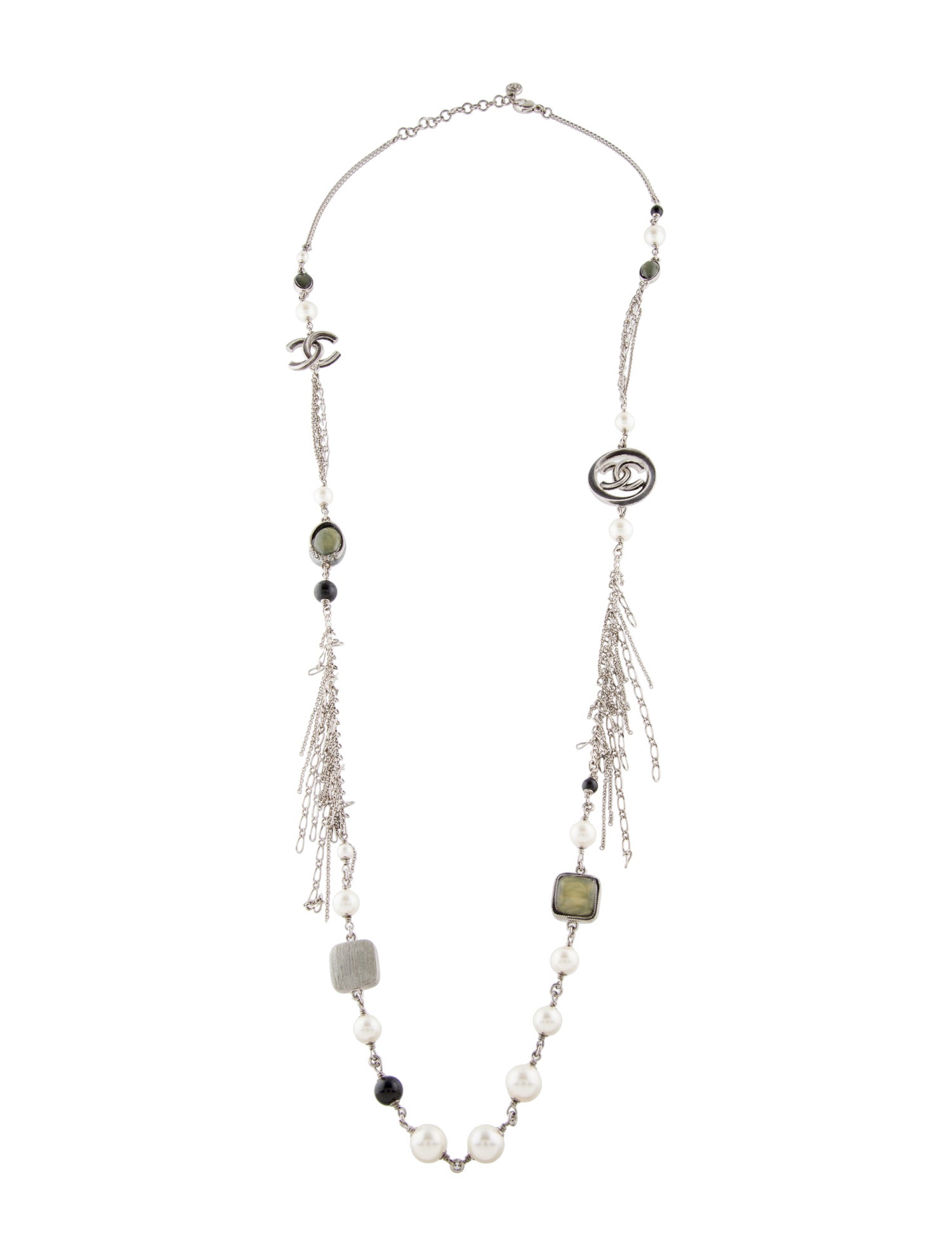 Chanel CC Embellished Faux Pearl & Resin Chain Necklace